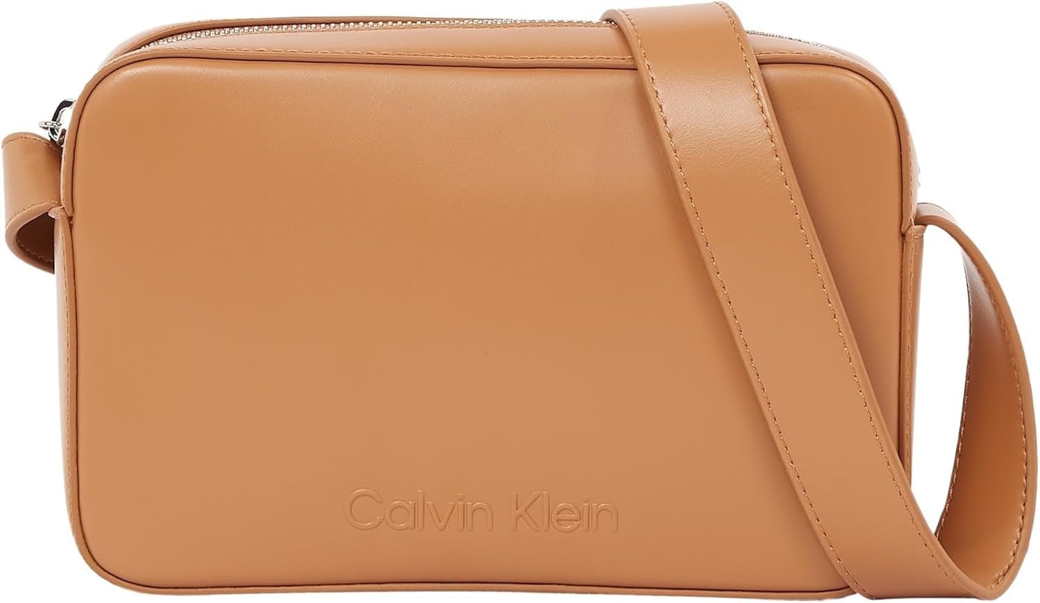 Sac à bandoulière Calvin Klein Embossed Logo Camera Bag avec fermeture à glissière Sacs pour femmes Naty Shop Marron (Leo)