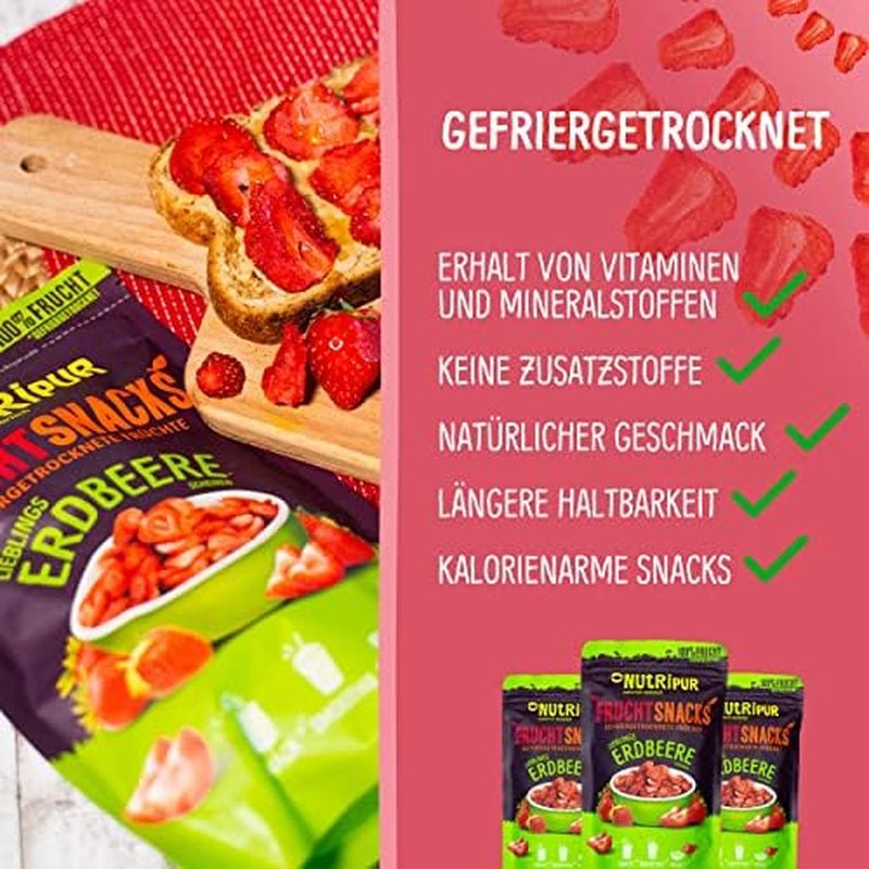 Fraises lyophilisées 300g : tranches de fraises séchées non sucrées - Fraises lyophilisées aux purs fruits, pleines de saveur : baies lyophilisées - Fruits secs NUTRIPUR Produits déshydratés Naty Shop