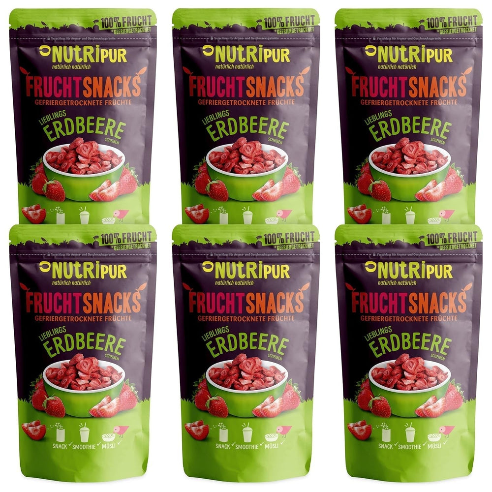 Fraises Lyophilisées 300g : Tranches de Fraises Séchées Non Sucrées - Fraises Lyophilisées aux Fruits Purs, Pleines de Saveur : Baies Lyophilisées - Fruits Secs NUTRIPUR Naty Shop Produits Déshydratés 25G (Pack de 6) Fraises