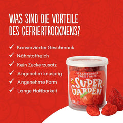 Fraises lyophilisées Super Garden | Fruits lyophilisés délicieux et 100% purs | Fraises entières séchées pour des collations saines ou des pâtisseries | Fraises lyophilisées 19g Produits déshydratés Naty Shop