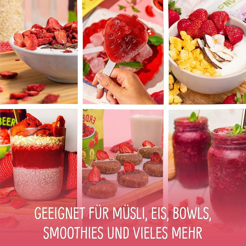 Fraises lyophilisées bio : 70g de fraises séchées pour smoothie bowls, muesli, porridge toppings - Baies lyophilisées sans sucre ajouté - Fraises lyophilisées - Fruits NutriPur Produits déshydratés Naty Shop