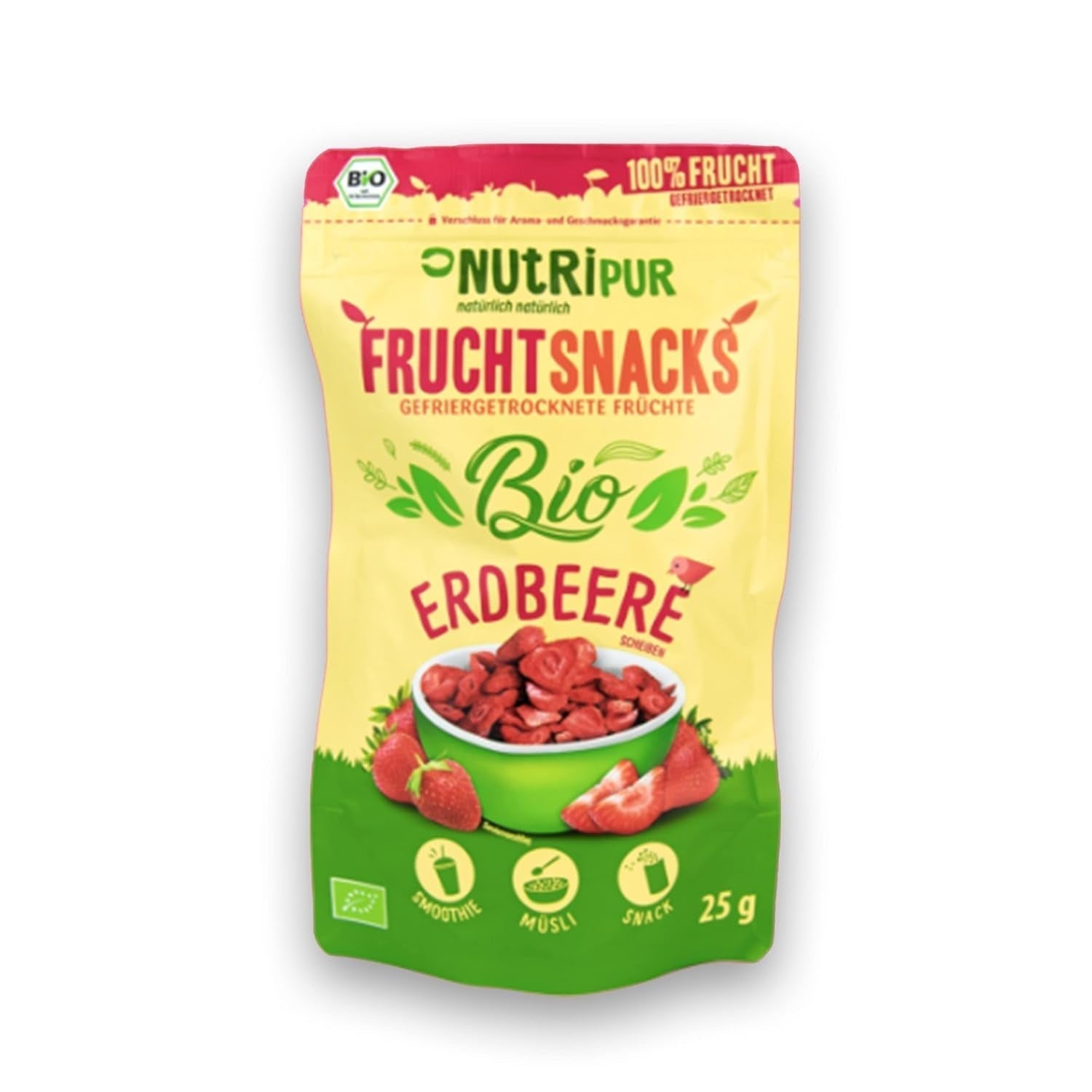 Fraises lyophilisées bio : 70g de fraises séchées pour smoothie bowls, muesli, porridge toppings - Baies lyophilisées sans sucre ajouté - Fraises lyophilisées - Fruits NutriPur Produits déshydratés Naty Shop Titre par défaut