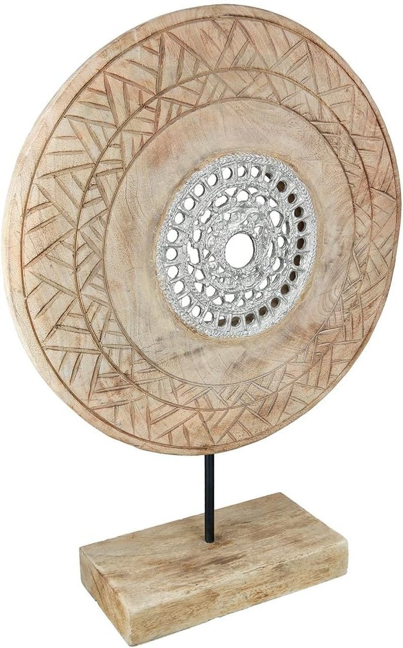 Casablanca grande sculpture décorative - sculpture ronde en bois aluminium couleur : argent naturel - décoration salon cadeau anniversaire hauteur 46 cm Statuettes et sculptures Naty Shop