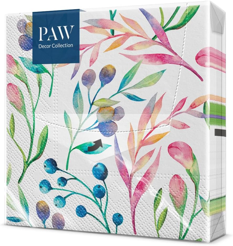 PAW - Șervețele 3 straturi (33 X 33 Cm) I 20 bucăți I Perfect pentru zile de naștere, petreceri, nunți, comuniuni și sărbători I Decor de masă Șervețele de hârtie elegante - Eucalipt auriu I Eucalipt auriu