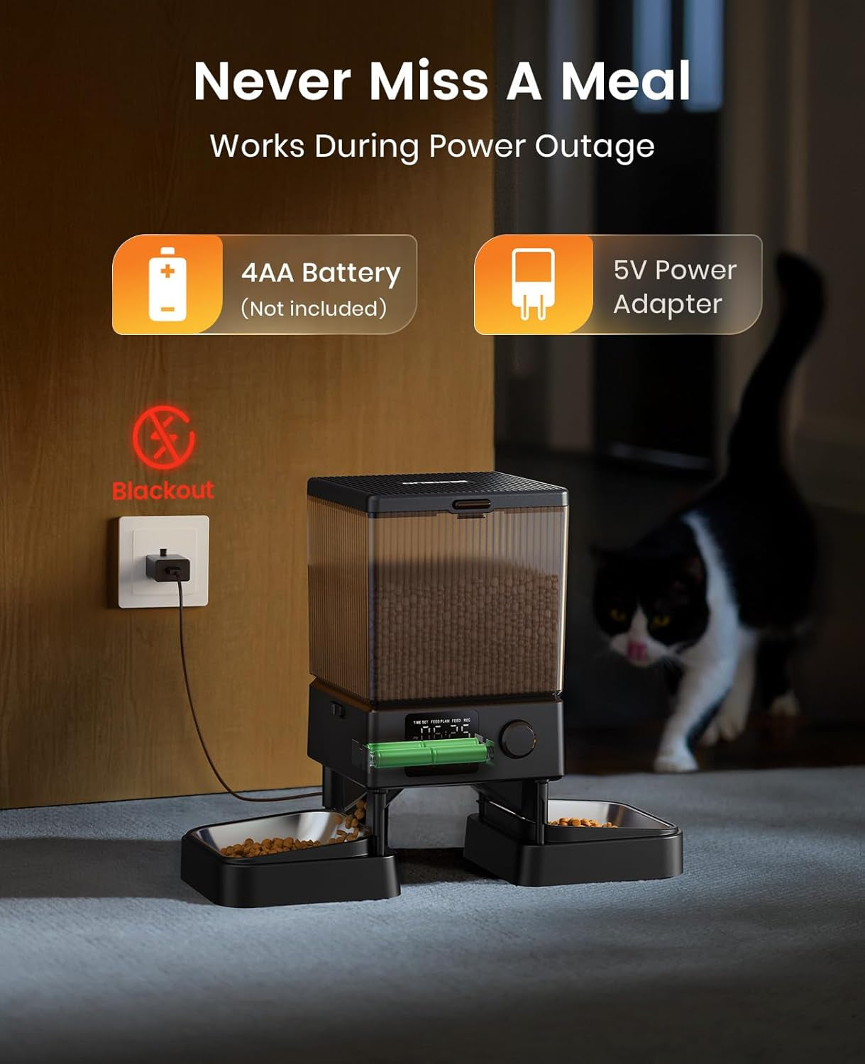 oneisall 5L Futterautomat Katze 2 Napfe, Katzenfutter Automat mit einem Knopf, Einfache Bedienung, Futterspender für Katzen/Hunde, mit Edelstahlschüssel, Voice Recorder, for small/mittlere Haustiere