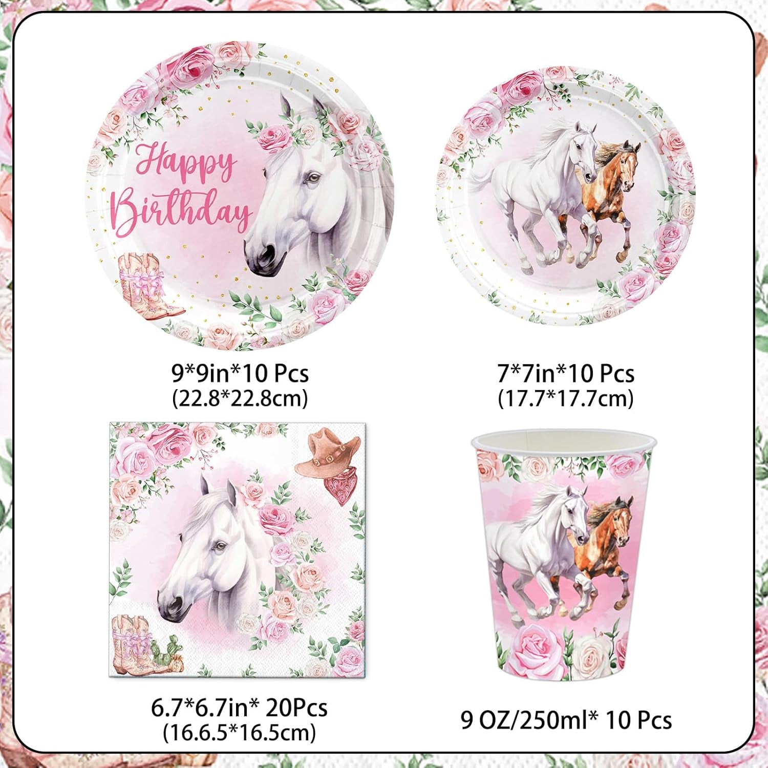 Ensemble de fête cheval rose, 51 pièces, assiettes, gobelets, serviettes, décoration de Table cheval d'anniversaire pour enfants filles et garçons