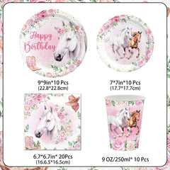 Ensemble de fête cheval rose, 51 pièces, assiettes, gobelets, serviettes, décoration de Table cheval d'anniversaire pour enfants filles et garçons