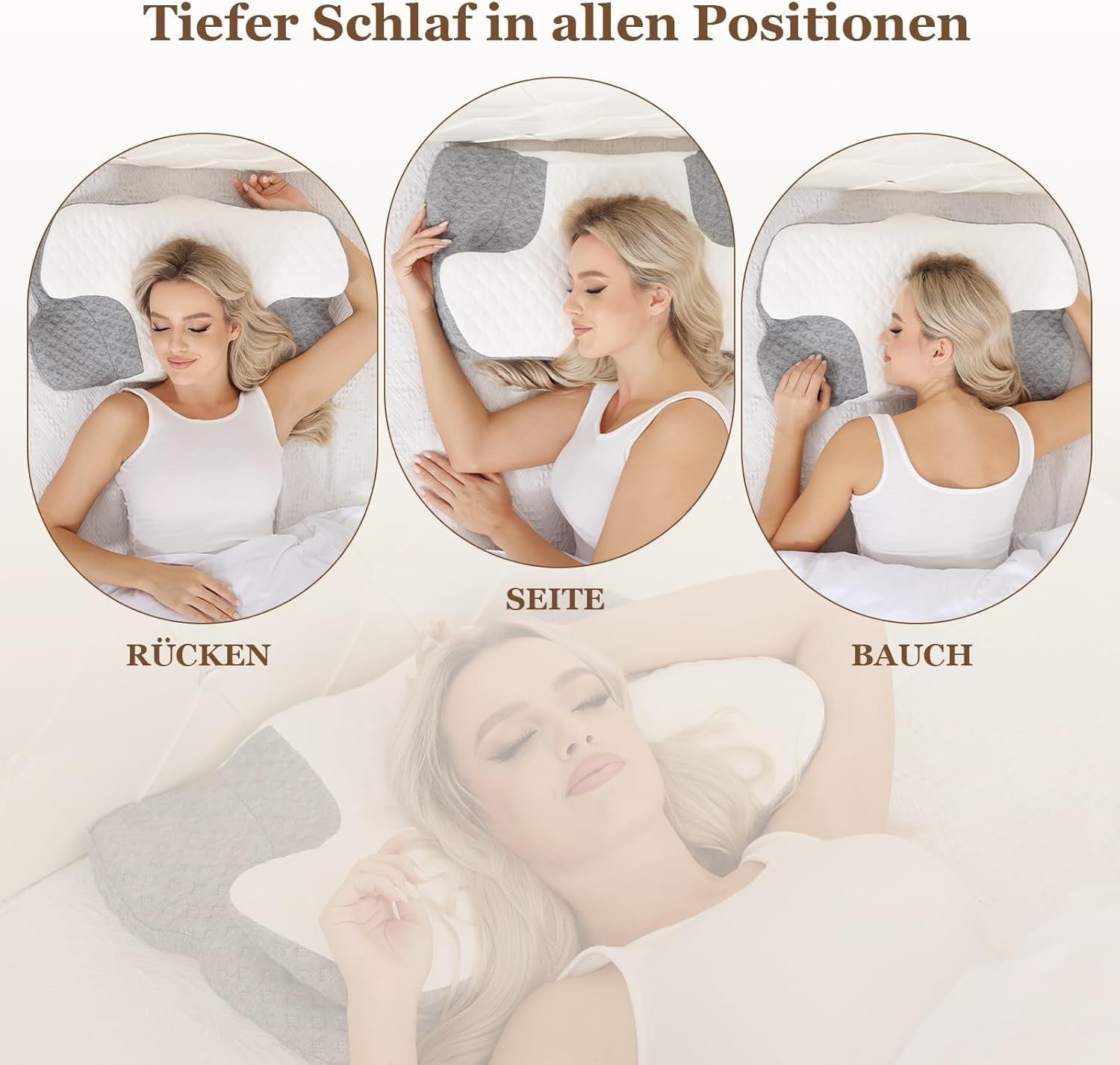 Wellsync pernă pentru gât Pernă ergonomică Pernă din spumă de memorie Pernă ortopedică Pentru persoane care dorm lateral Persoane care dorm pe spate Persoane care dorm abdominal Dureri de gât Alb Gri Perne ortopedice cervicale Naty Shop