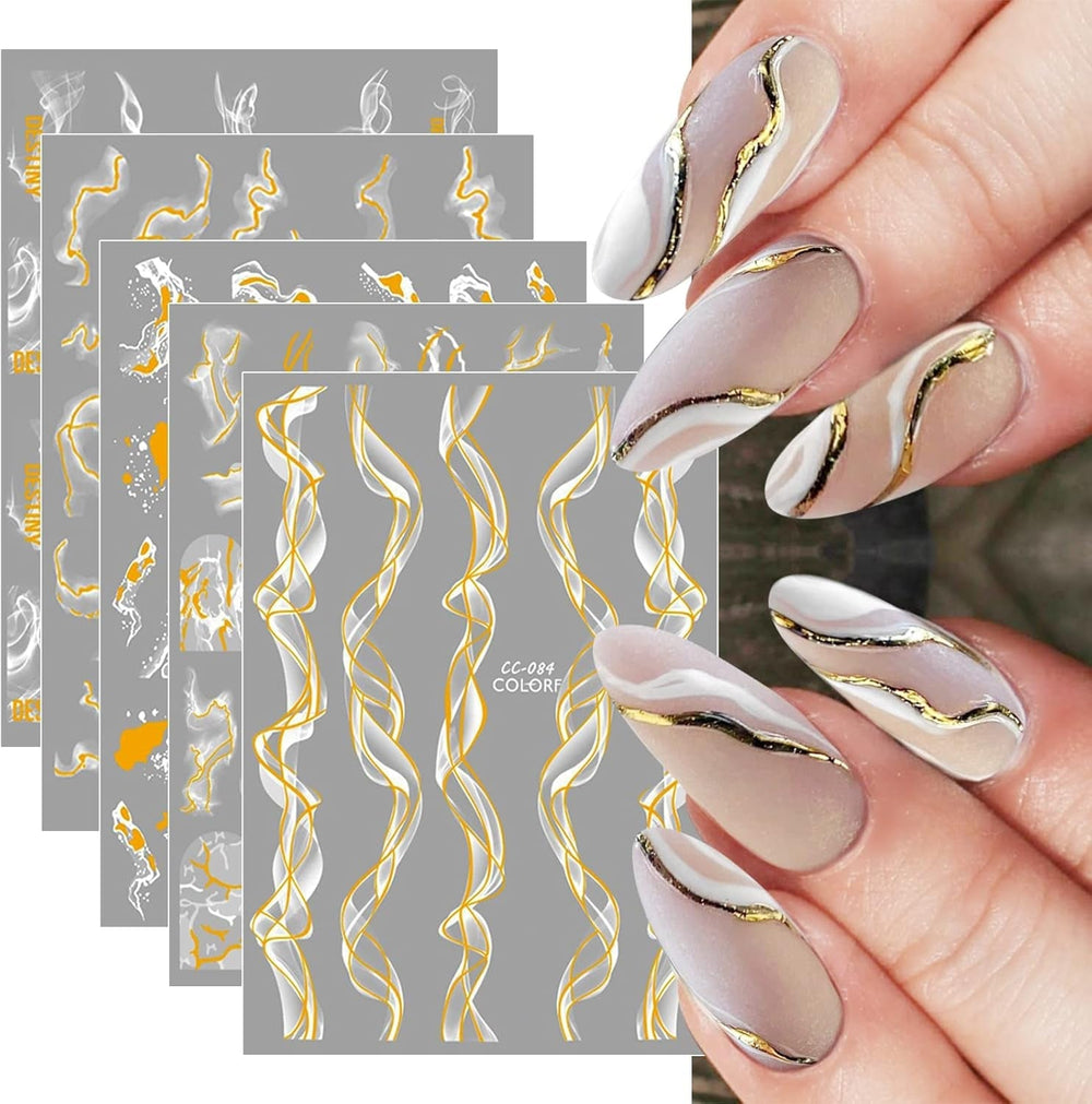 9 Blatt Nagelsticker Französischer Spitzenmarmor Nagelaufkleber Selbstklebend Weißes Gold Nail Art Sticker Dekoration Nageldesign Zubehör