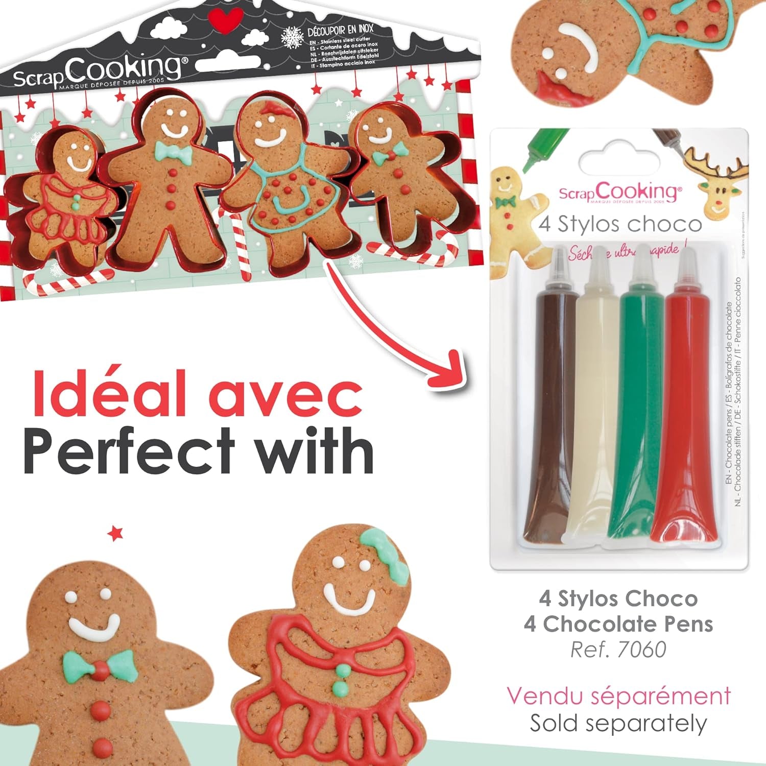 ScrapCooking - 4 emporte-pièces bonhomme en pain d'épices - emporte-pièces de Noël en acier inoxydable - emporte-pièces bonhomme en pain d'épices - accessoires de pâtisserie design gâteau - 2081