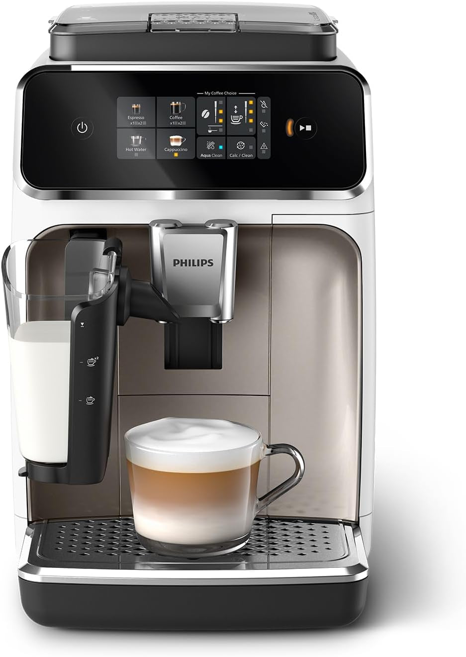 Machine à expresso automatique PHILIPS série 2300 - 4 boissons, écran tactile couleur moderne, système de préparation de lait LatteGo, SilentBrew, moulin 100% céramique, filtre AquaClean. Noir mat (EP2330/10)