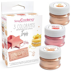 Scrapcooking - Lot de 3 Colorants Alimentaires Métallisés - Colorants Alimentaires : Or, Or Rose et Rubis - Colorant Alimentaire Comestible pour Pâtisserie, Gâteaux, Biscuits, Gâteaux, Chocolat - 4019