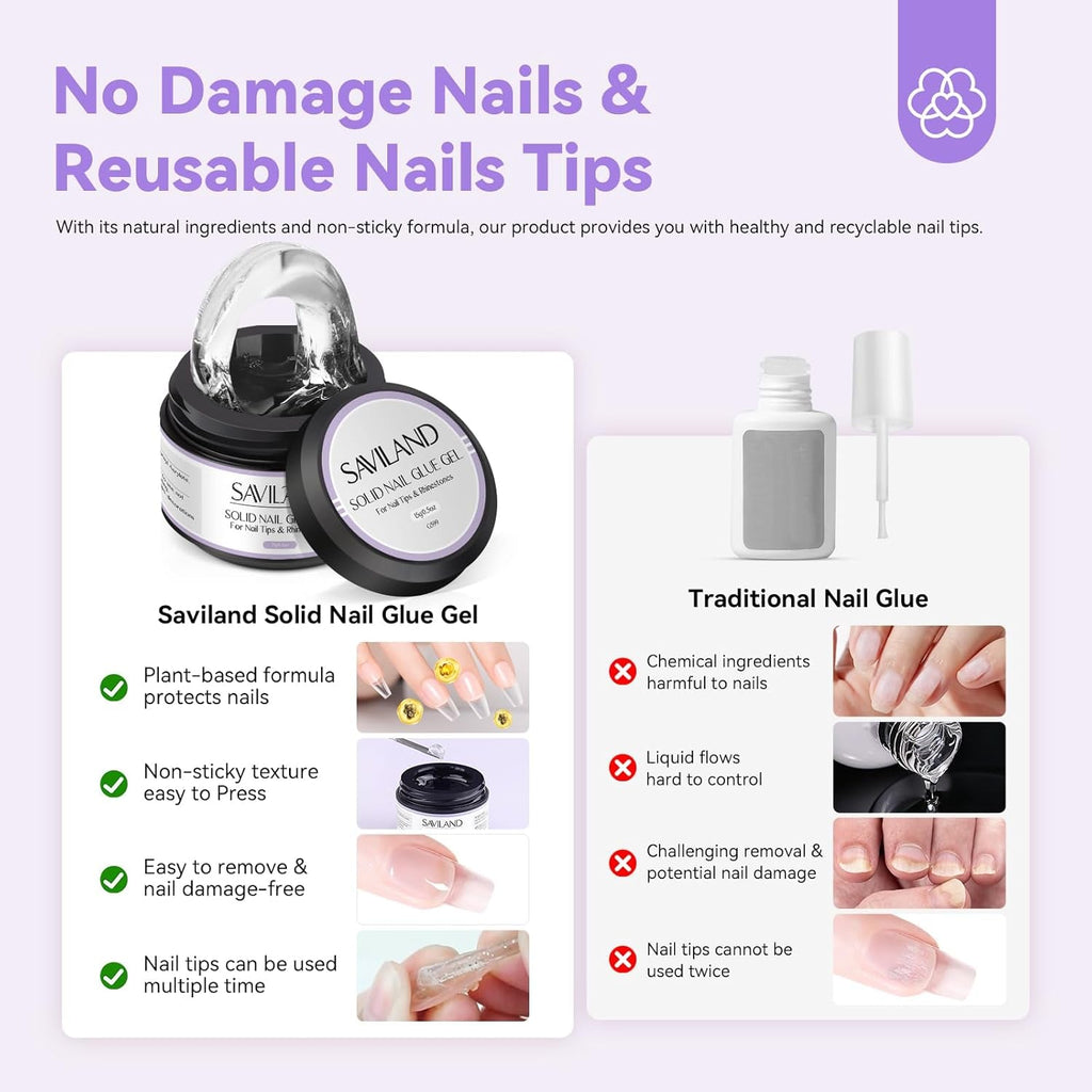 SAVILAND Fester Nagelkleber Gel: 30-Tage Lang Anhaltender Starker Nagelkleber Für Press on Nails Falsche Nagelspitzen 15Ml U V Nagelkleber 3D Gel-Nagelkunst-Kleber Für Verwendung Im Salon Zu Hause