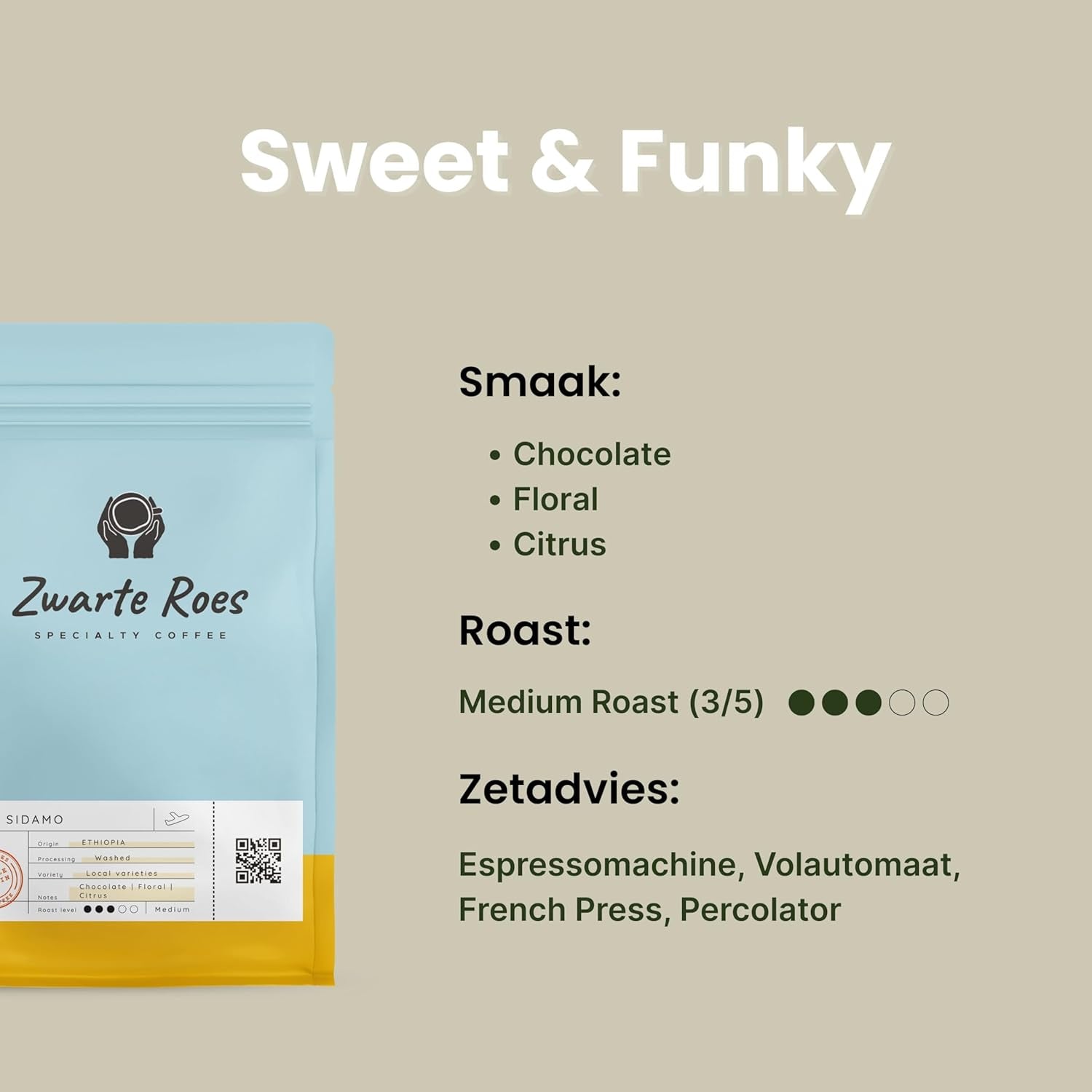 Ethiopie Sidamo – Spezialitätenkaffee (ganze Bohnen) 250 g & 1 kg – 100% Arabica, medium Röstung – Fruchtig & blumig : Zitrusfrüchte, Bergamotte, Aprikose – Pour Espresso & Filterkaffee