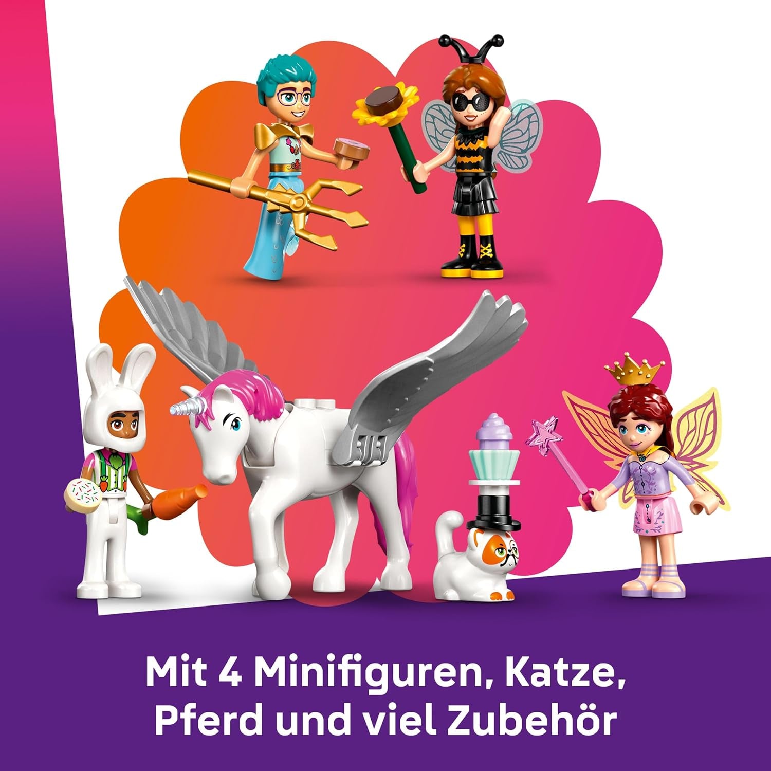 LEGO Friends Fête costumée avec un cornet et des frais - Un jeu pour les filles à partir de 6 ans - Une fille, un DJ-Pult, 4 mini-poupées, le Katze Churro et un Pferdefigur sowie lustigem Zubehör - Idée cadeau - 42661