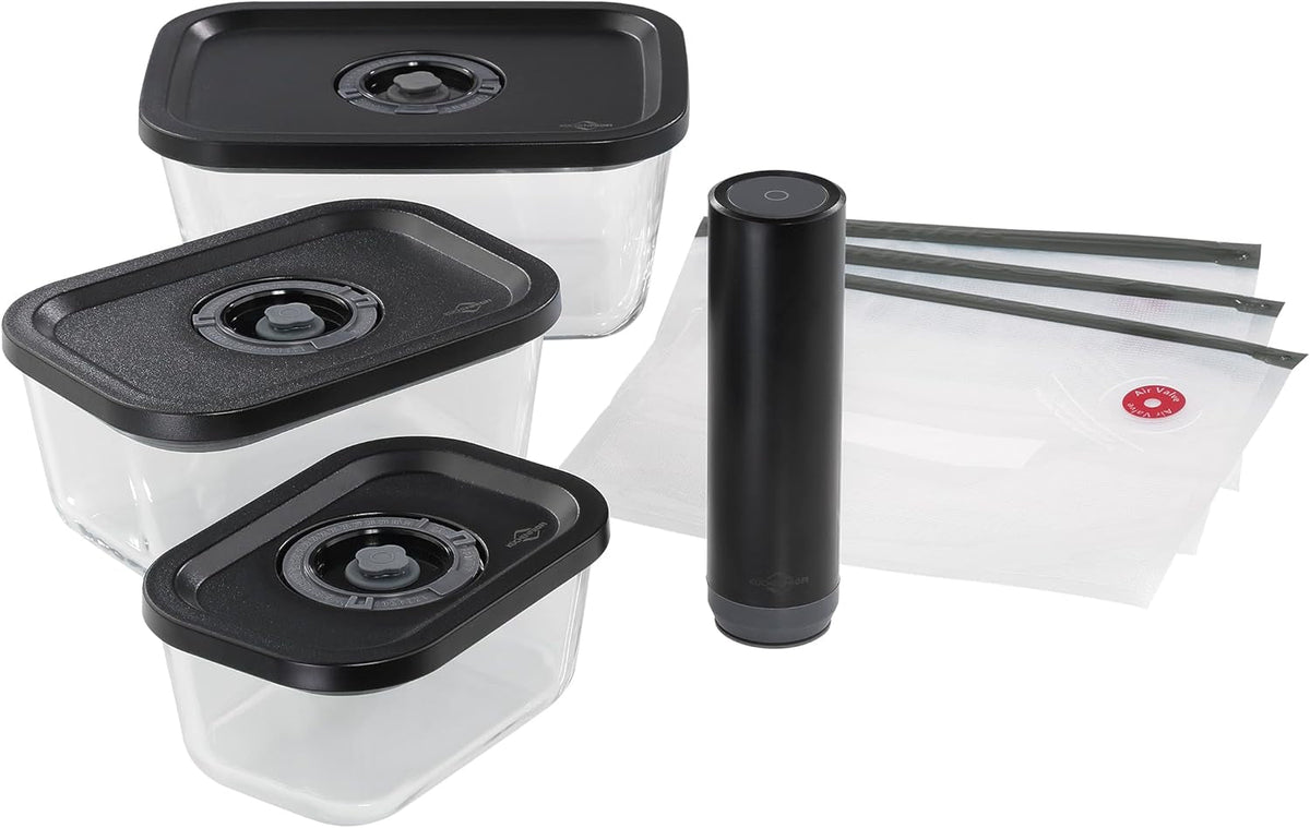 Ensemble sous vide Küchenprofi EASYFRESH | Ensemble de 7 pièces | 1x pompe à vide électrique, 1x pot sous vide S, M et L, 3x sacs sous vide 22x21 cm | verre borosilicaté, plastique de haute qualité | préparation et conservation Boîtes de conservation des aliments Naty Shop Set aspirateur 7 pièces