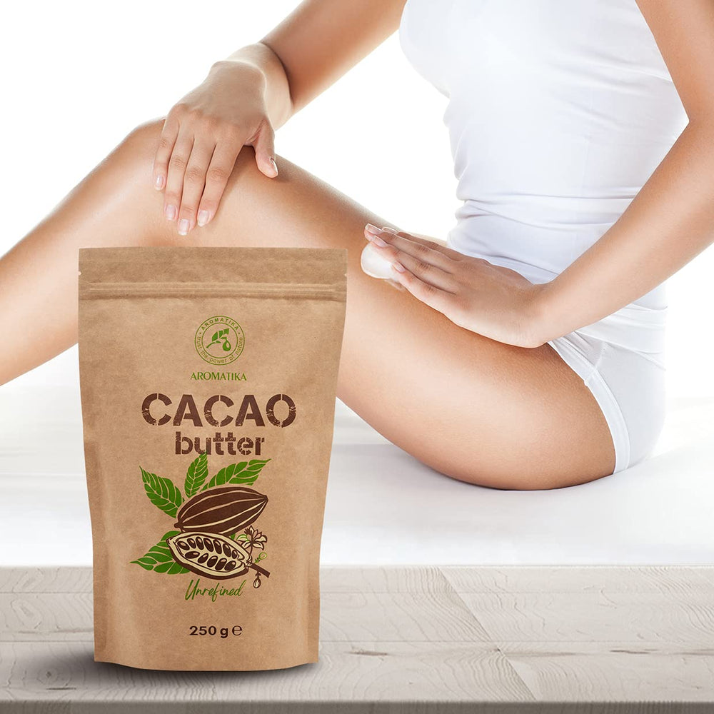 Kakaobutter - 250g - Theobroma Cacao - Raw Cacaobutter - Kakao Butter in Stücken - Kaltgepresst - Unraffiniert - Rein und Naturlich - für Speisen und Hautpflege - Cacao Butter