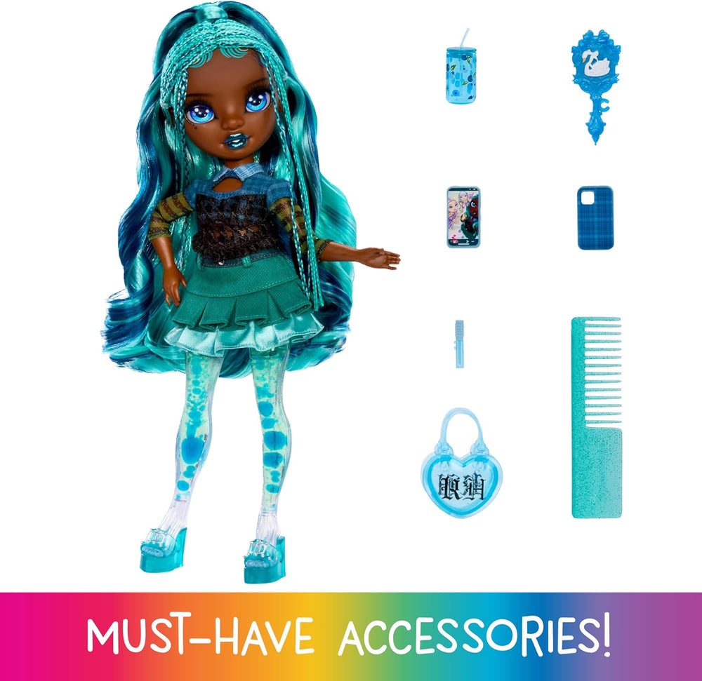 Poupée Rainbow High Sparkle & Shine - Misty - Poupée tendance de 28 cm avec cheveux turquoise et bulles magiques debout colorée, s'habiller et jouer à collectionner pour 4 à 12 ans