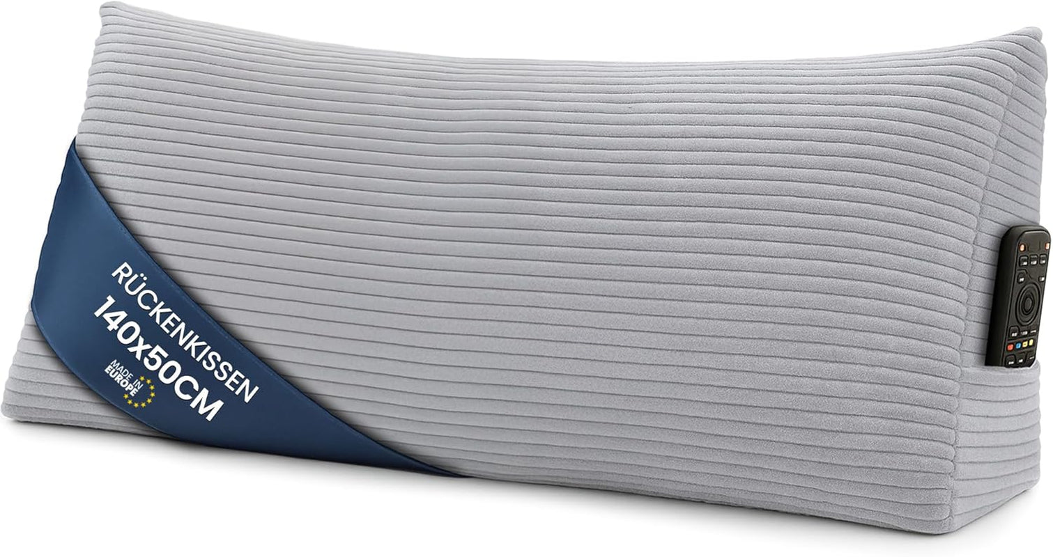 Pernă pană, pernă spătar, pernă din catifea reiată, lățime 70 cm - pernă de citit pentru pat, canapea și canapea, pernă canapea mare, pernă de perete, pernă canapea, pernă de citit, pernă suport pentru spătar, gri deschis