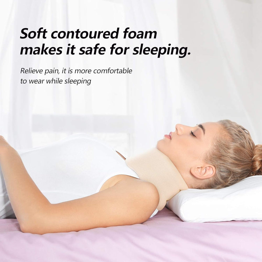 RESTCLOUD Suport pentru gât fabricat din spumă moale, colier universal, suport reglabil pentru gât pentru somn - ameliorează durerea de gât (alb, 6,4 cm guler adânc, M) Perne ortopedice cervicale Naty Shop