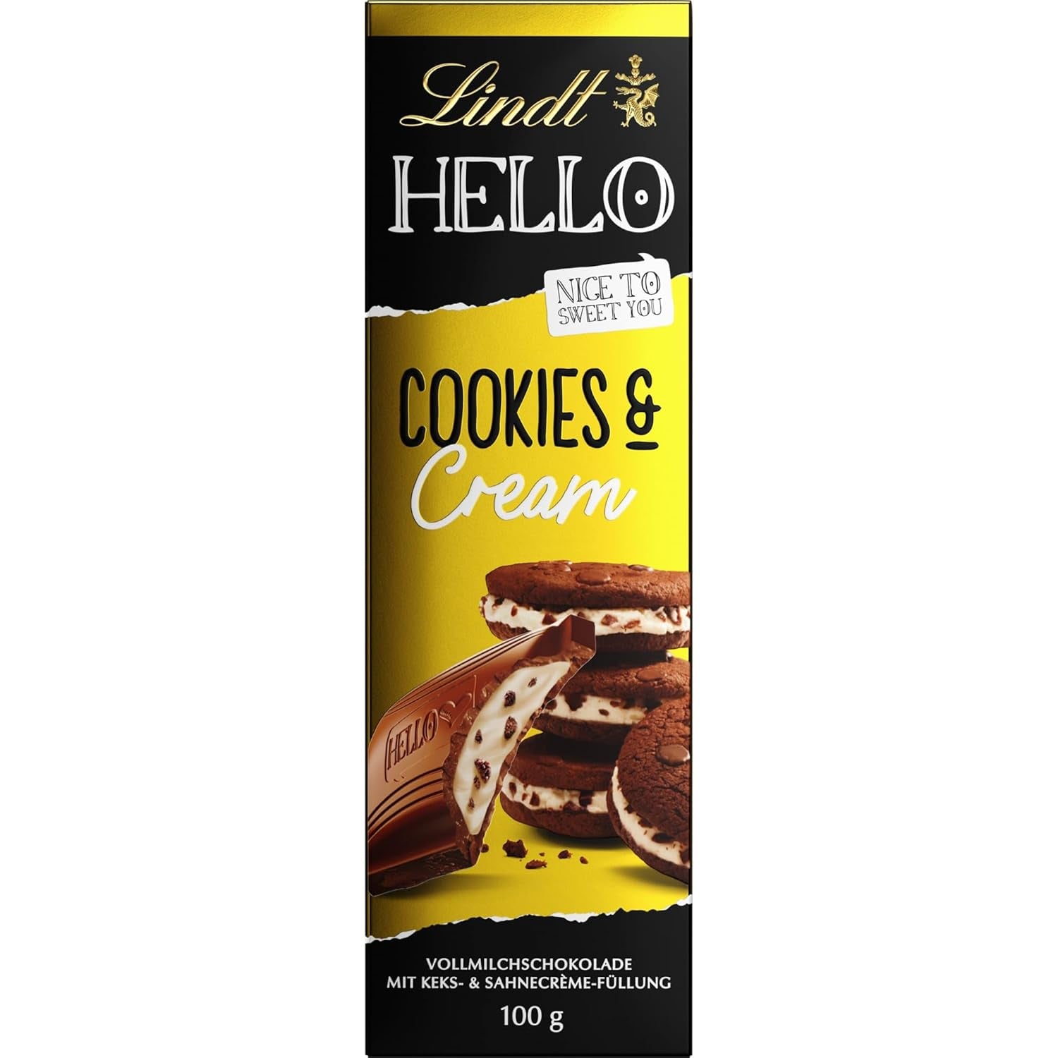 Lindt Hello Biscuits et chocolat à la crème | Barre 100g | Chocolat au lait fourré aux biscuits et à la crème | Barre de chocolat | Cadeau chocolat