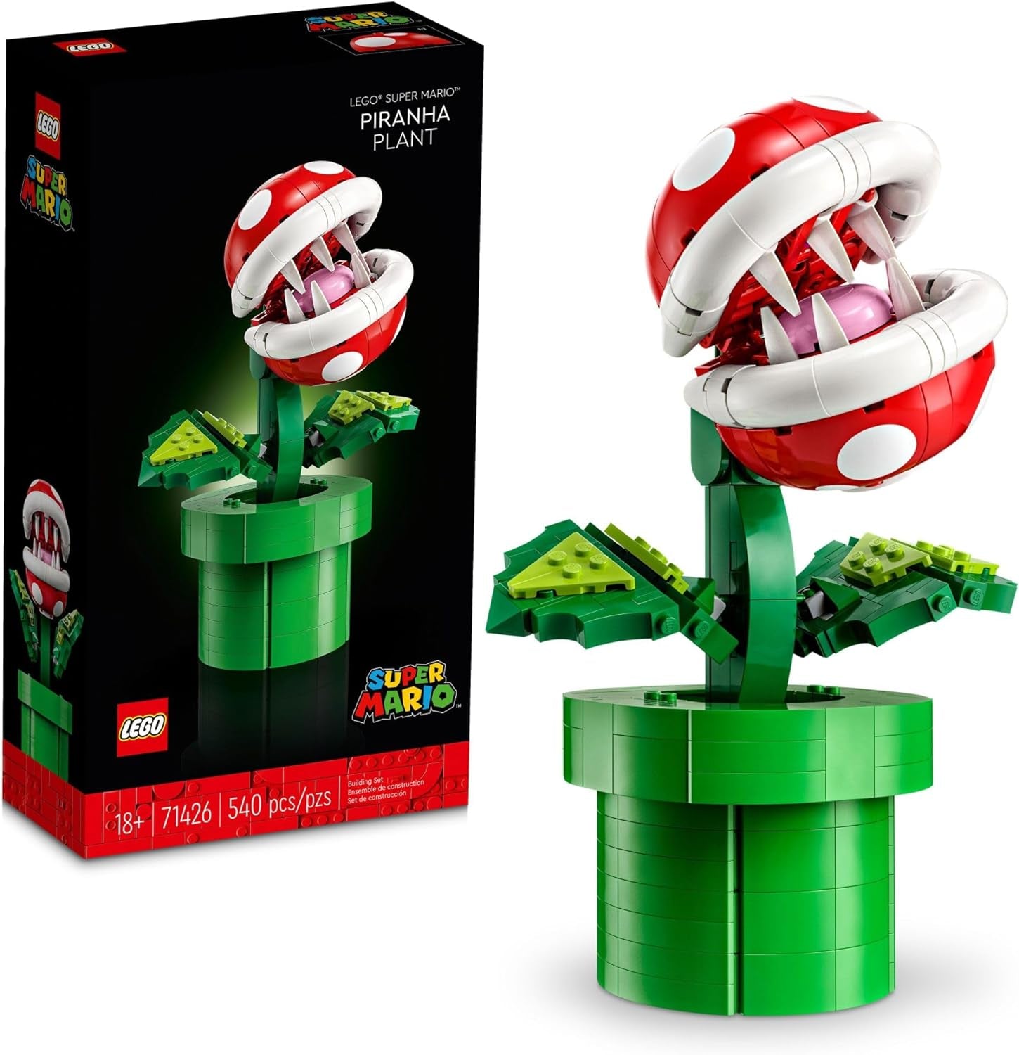 Lego 71426 Super Mario Piranha Plant Set, une figurine avec des personnages et 2 éléments de décoration, un modèle pour l'apprentissage de la construction, de la décoration intérieure, de la maison pour les hommes, les femmes et les jeunes.
