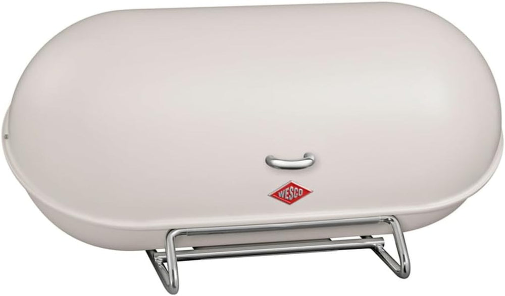 WESCO Breadboy Boîte à pain avec couvercle à charnière sans hochet, rouge, tôle d'acier enduite de poudre, trous d'aération et poignée robuste, boîtes de conservation des aliments Naty Shop sable mat