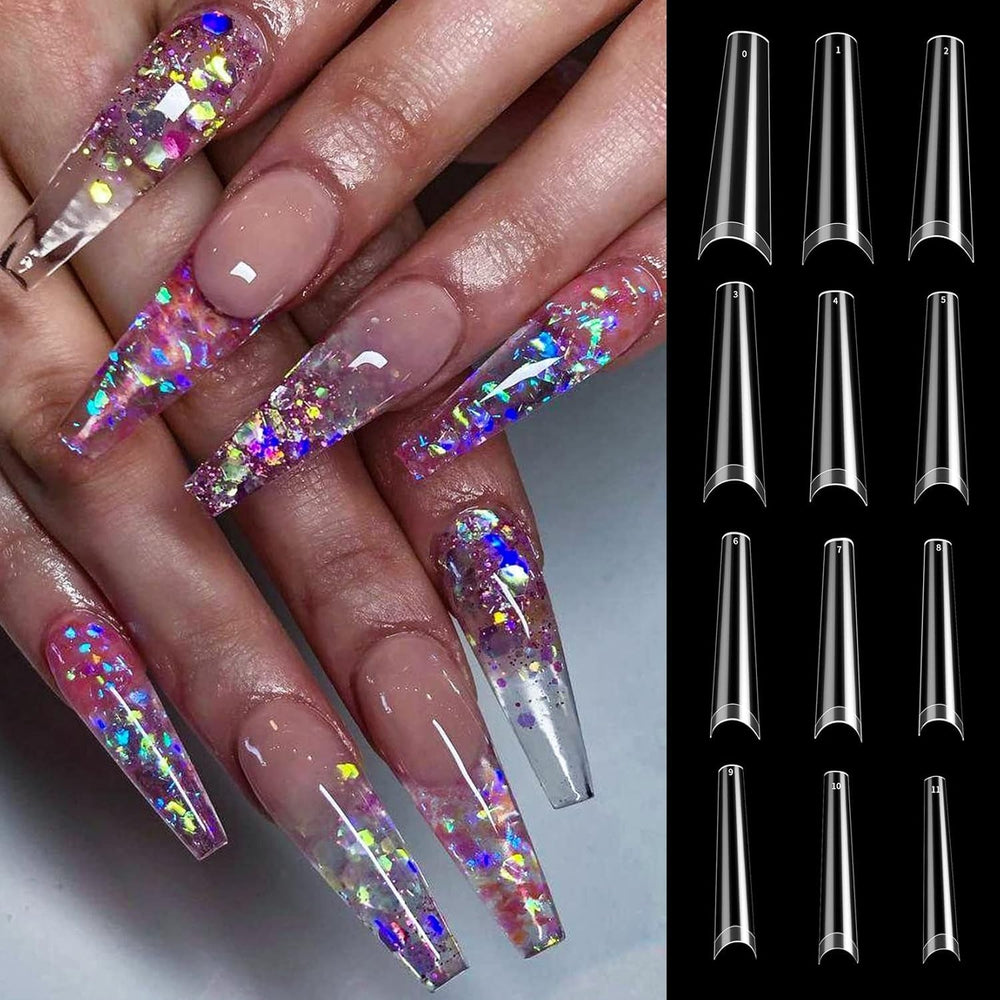 240 pièces d'ongles artificiels, pointes de faux ongles extra longues, couverture complète, pointes d'ongles ballerine (transparent)