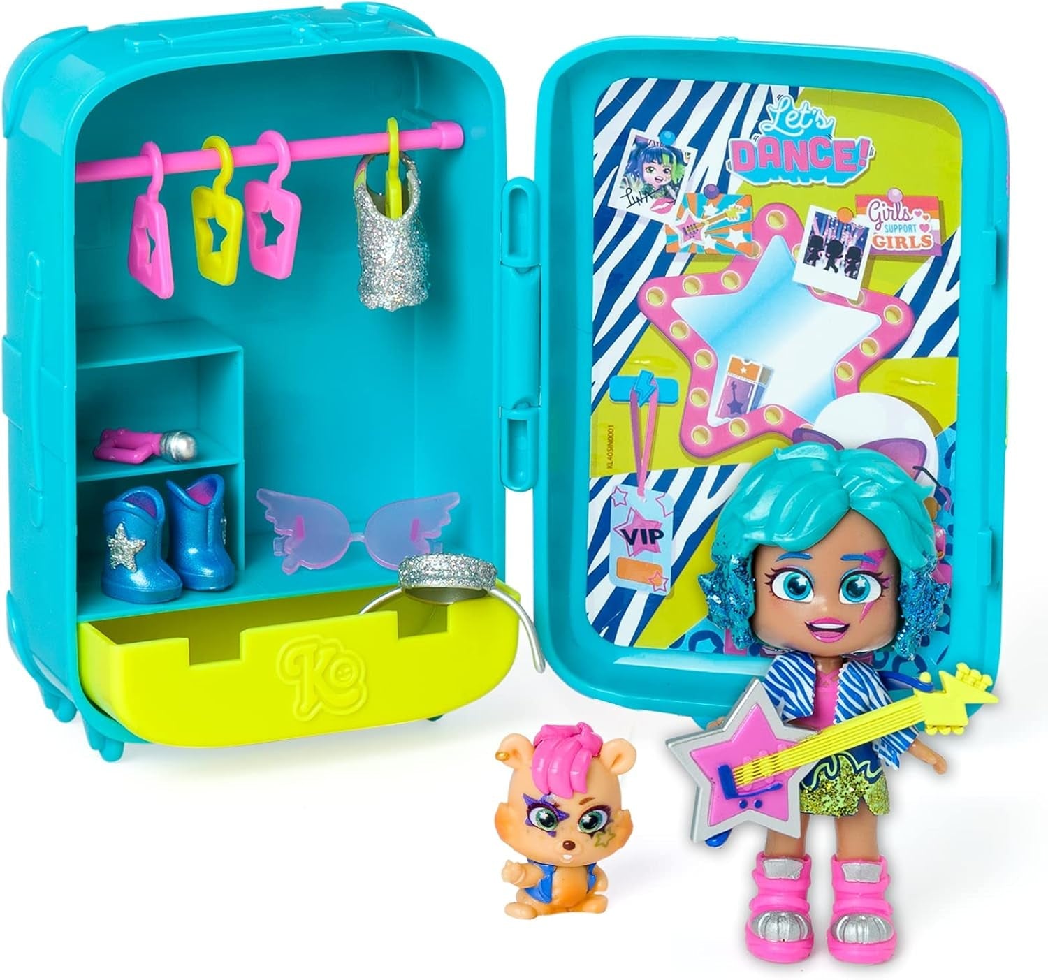 Suzie's Suitcase - Puppenkoffer mit über 14 Modeaccessoires und exklusiver Puppe mit 3 lustigen Ausdrücken. Enthält Kleidung, Accessoires und Schuhe, Kleiderbügel und ein exklusives Haustier