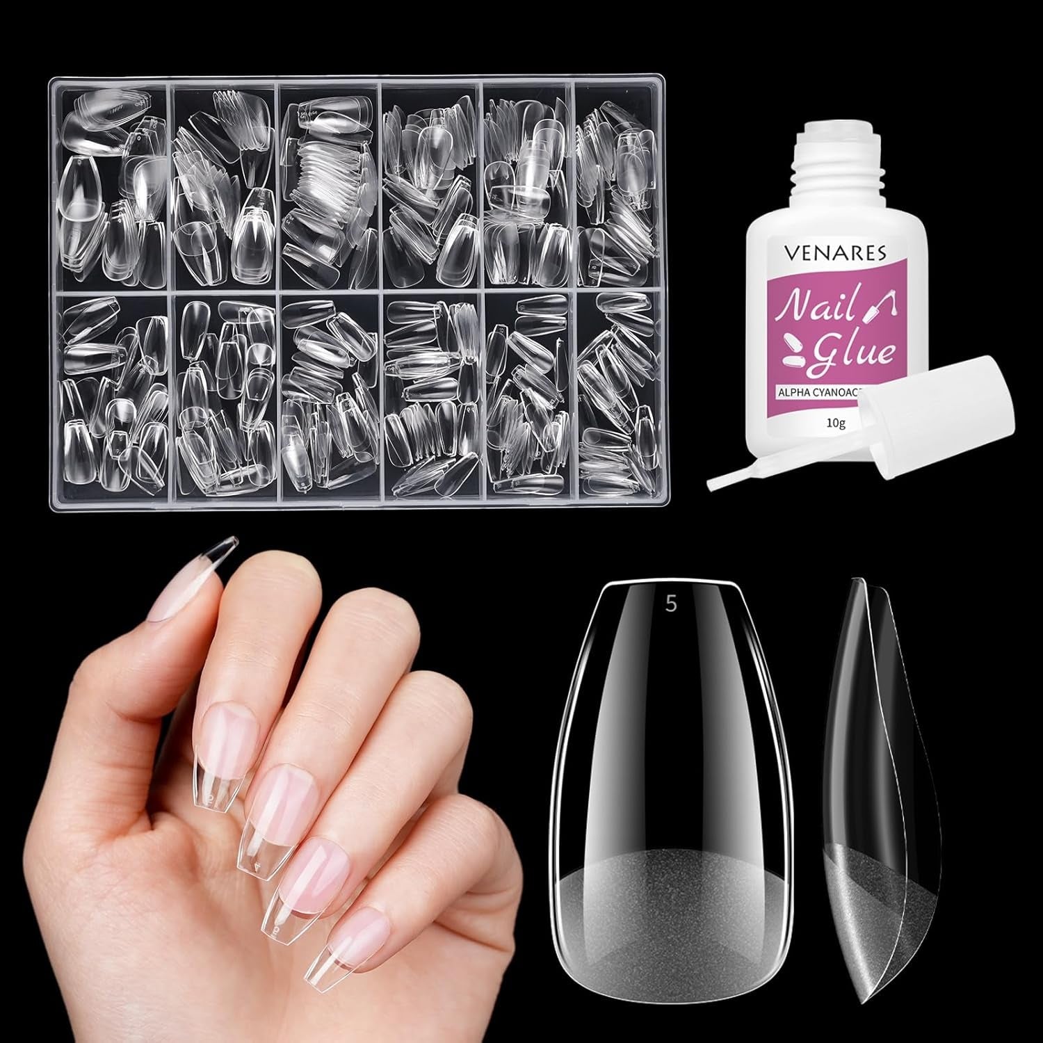 Faux ongles courts ballerine, 500 pièces, colle sur 12 tailles, ongles artificiels, Gel doux et court, couverture complète, pointes pour ongles en Gel courts S