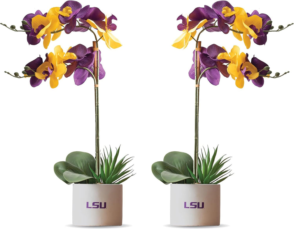 LSU Orchidee Pflanze 2Er Set - LSU Faux Orchidee Pflanze, LSU Geschenke Für Männer, LSU Geschenke Für Frauen, LSU Geschenke, Louisiana University Dekorationen, Bürozubehör Für Männer, Schreibtischsets
