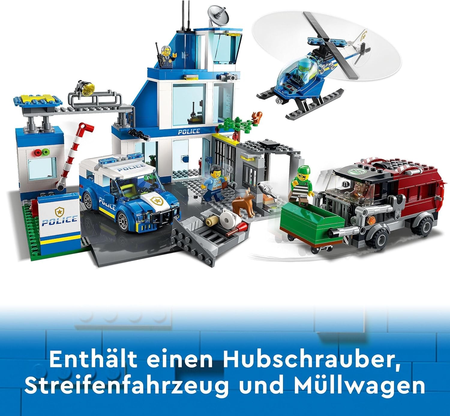 LEGO 60316 Le commissariat de police de la ville avec une voiture de police, une voiture et un hélicoptère, construit dans un bain avec 3 figurines, jeu de police pour garçons et filles à partir de 6 ans, jeu pour enfants