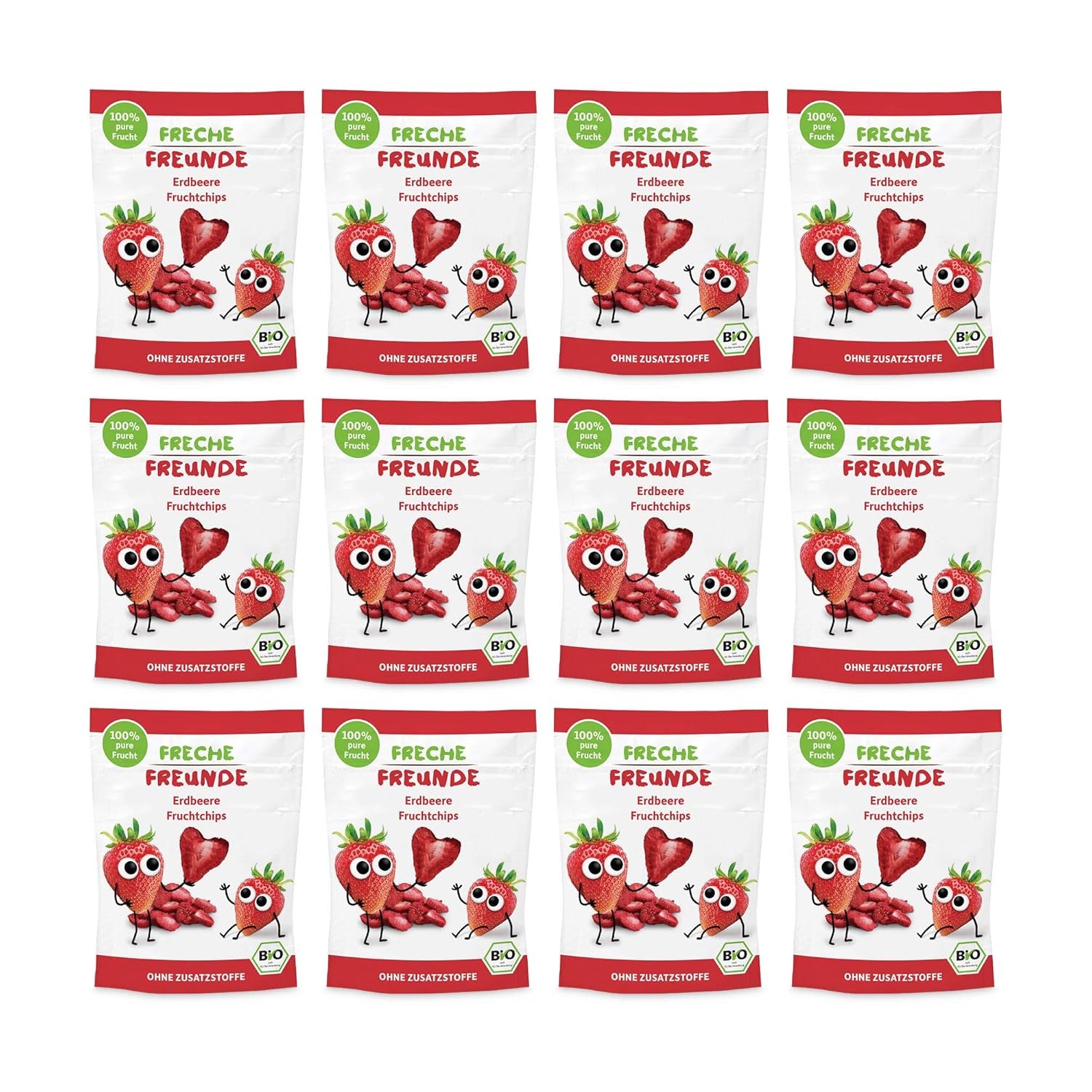 Chips de Fruits Bio "100% Fraise" Chips de Fraises Lyophilisées (12 x 12g) et Nouveaux Flips Croquants Bio de Maïs et de Carottes, Snack Bio, à partir de 1 an, (9 x 30g) 270g
