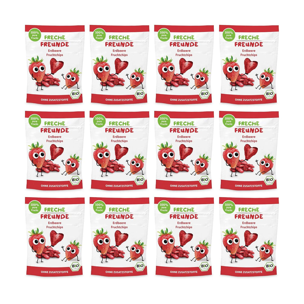 Chips de Fruits Bio "100% Fraise" Chips de Fraises Lyophilisées (12 x 12g) et Nouveaux Flips Croquants Bio de Maïs et de Carottes, Snack Bio, à partir de 1 an, (9 x 30g) 270g
