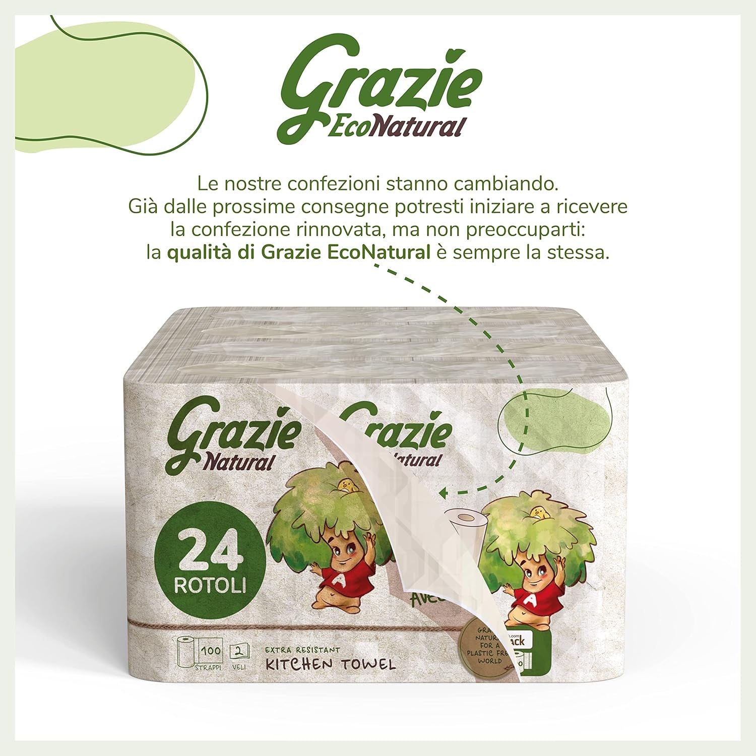 Grazie Natural, hârtie igienică Maxi Ecol FSC Paperpack, 12 role, testată dermatologic, hârtie igienică 100% reciclată, ecologică, fabricată în Italia