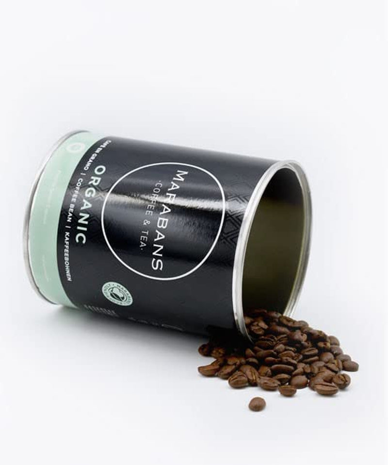 Café en grains bio Marabans. Boîte de 250 g. ORIGINE : Honduras. Café 100% torréfié naturellement.