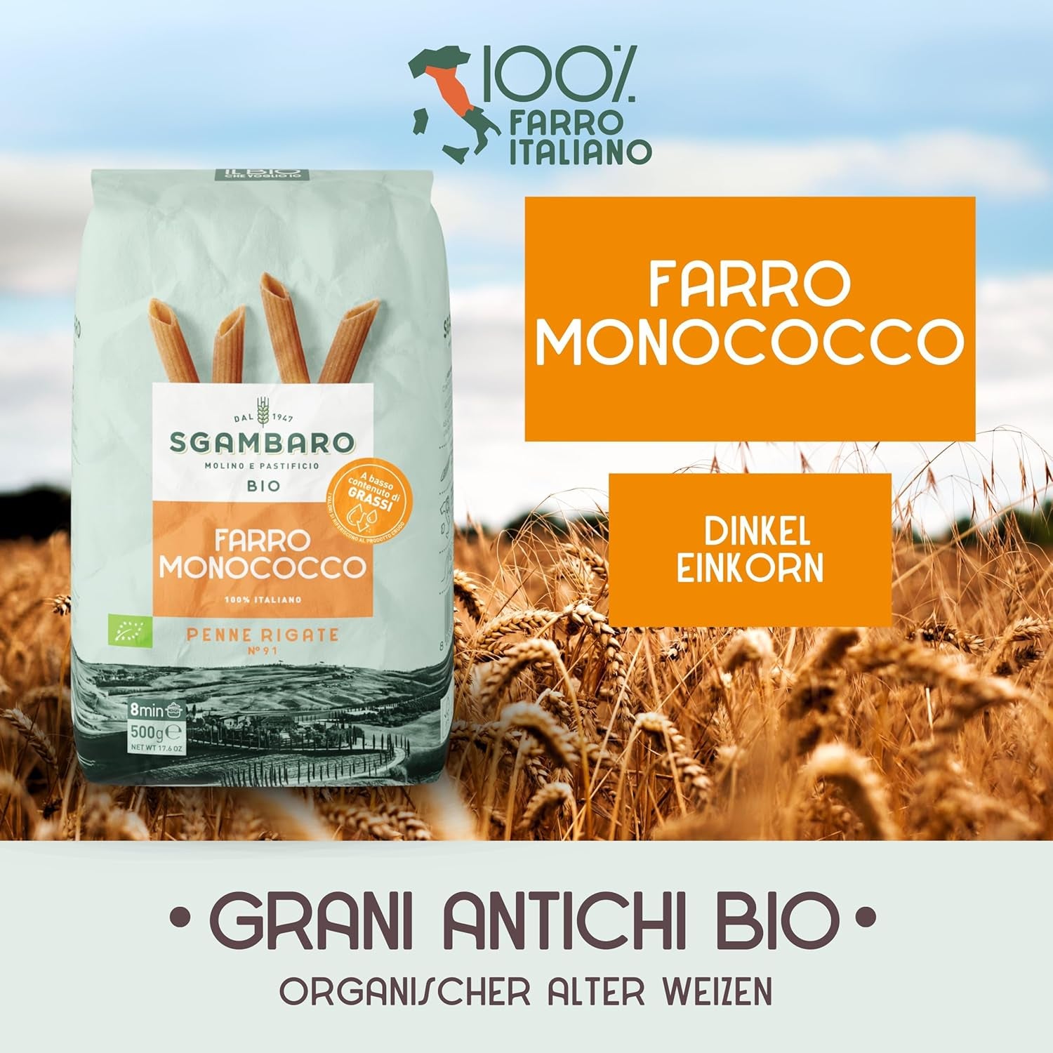 Pâtes Penne Rigate Bio N.91 - 500g Pâtes de blé allégées - Source de fibres et de protéines