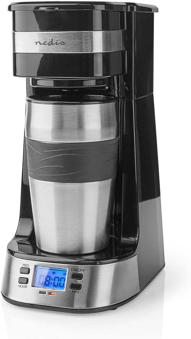 NEDIS Espressor - Café Filtré - 0,4 l - 1 Tasse - Minuteur - Noir / Argent