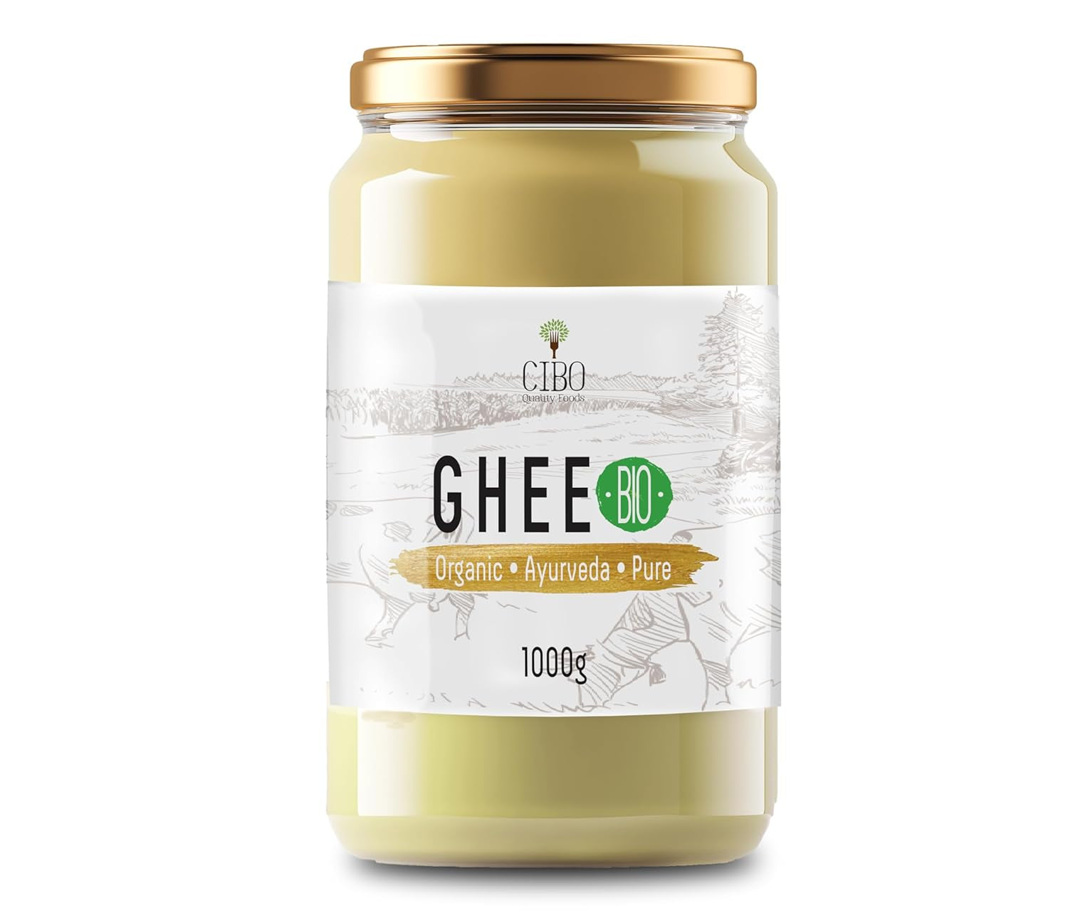 Cibo Bio Ghee 500g – Milch aus Parma und Reggio Emilia – Hergestellt in Italien – Weidekühe – Rauchpunkt 250°C – Aus Centrifugensahne