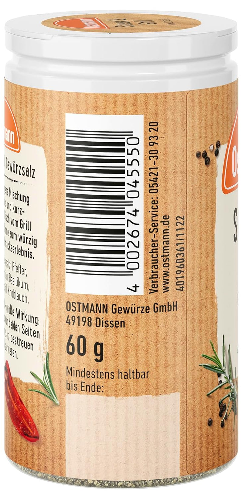 Ostmann Gewürze – Steak & Grill Gewürzsalz, leckeres Gewürzláz zum Grillen & Anbraten von würzigen Steaks, idéal pour les grillades sans viande, 60 g