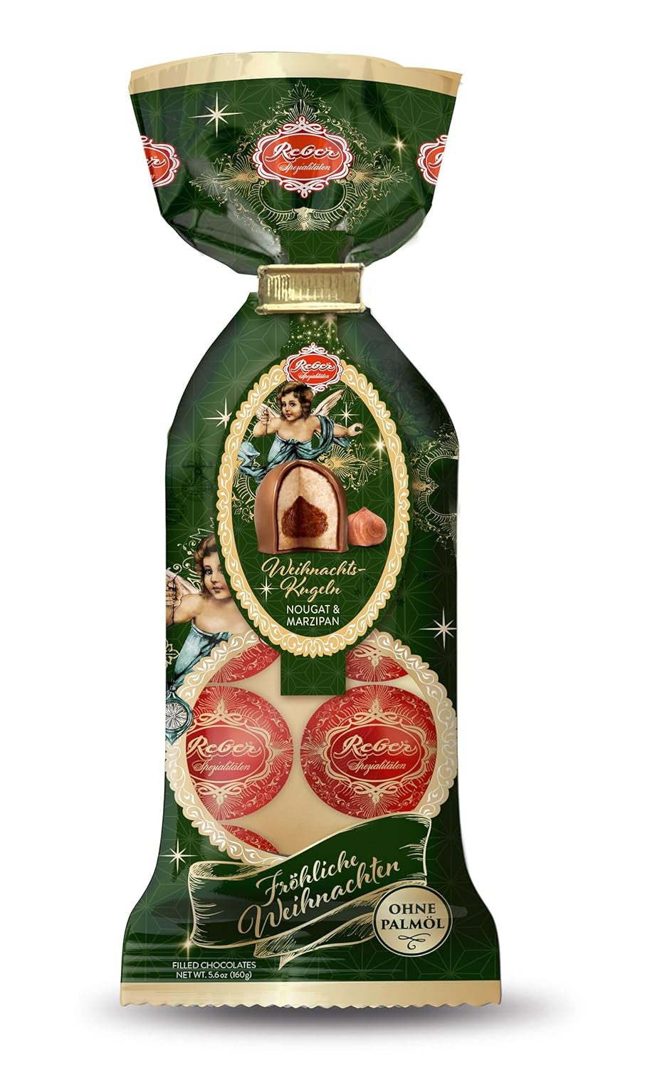 Boules Reber Mozart au chocolat noir, pack de 6 avec pâte d'amande et nougat, vegan - 1 x 120 g