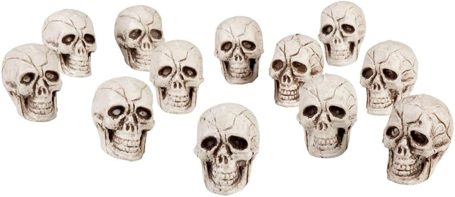 Boland 74390 - Totenkopf-Set, 12 Stück, Größe 4 x 3 cm, Deko Skelett, Dekoration für Halloween, Mottoparty und Karneval, Weiß
