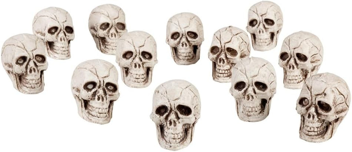 Boland 74390 - Totenkopf-Set, 12 Stück, Größe 4 x 3 cm, Deko Skelett, Dekoration für Halloween, Mottoparty und Karneval, Weiß