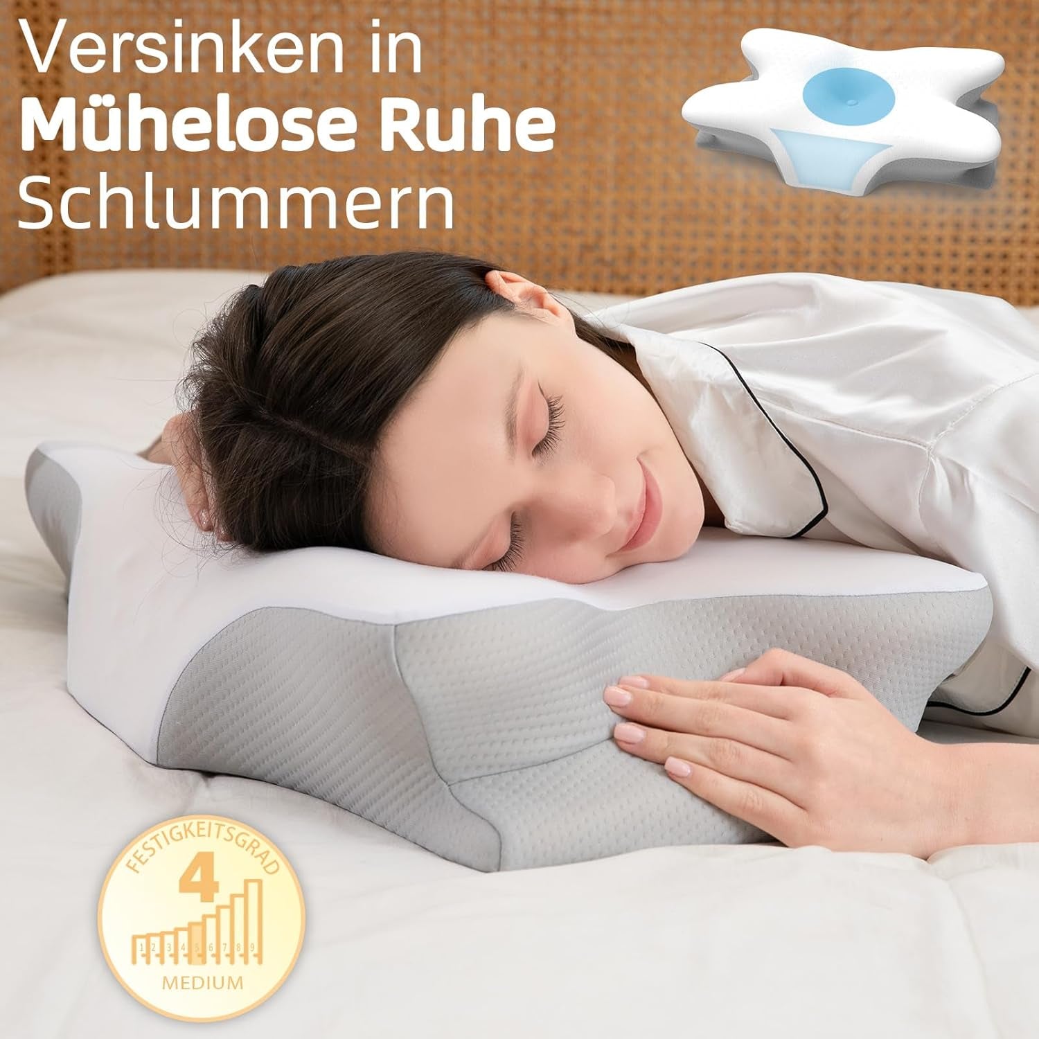 Oreiller cervical ergonomique en mousse à mémoire de forme avec housse amovible et lavable pour sommeil orthopédique, douleurs cervicales et douleurs abdominales (55 x 35 x 13 cm) Naty Shop Oreillers orthopédiques cervicaux