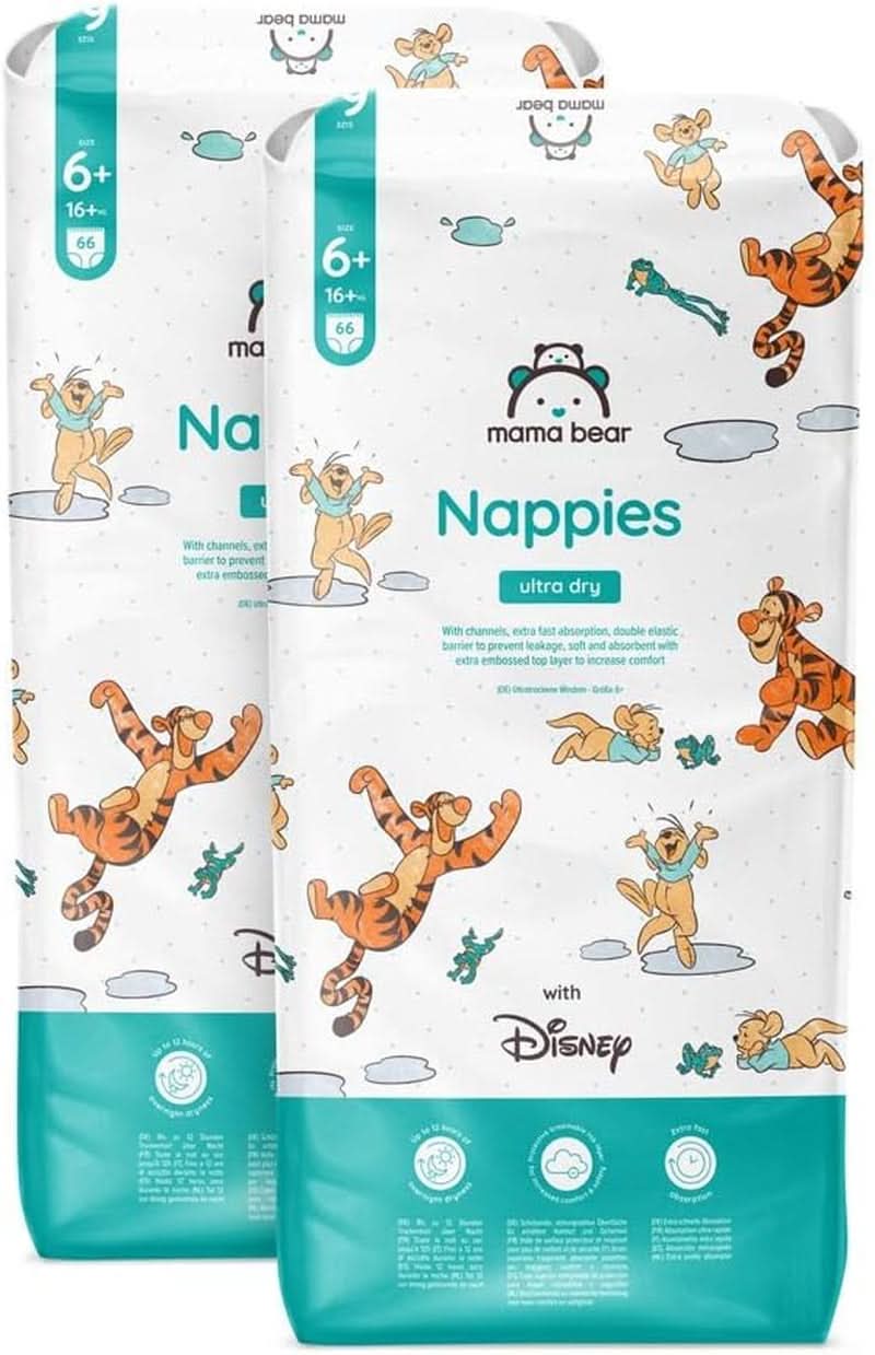 Couches Mama Bear Disney Ultra Dry taille 4 (8-14 kg), blanc, 84 pièces (1 paquet)
