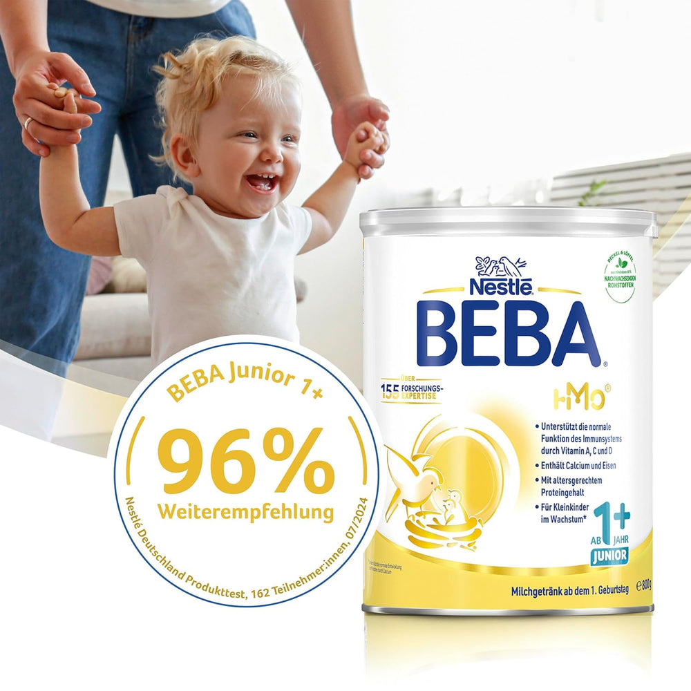 Boisson lactée BEBA Junior 1+ à partir de 1 an, Avec HMO, Teneur en protéines adaptée à l'âge, Lactose uniquement, Sans huile de palme, Sans huile de poisson, Aliments pour tout-petits, Lait en poudre pour bébé, Lot de 3 (3 x 800 g)