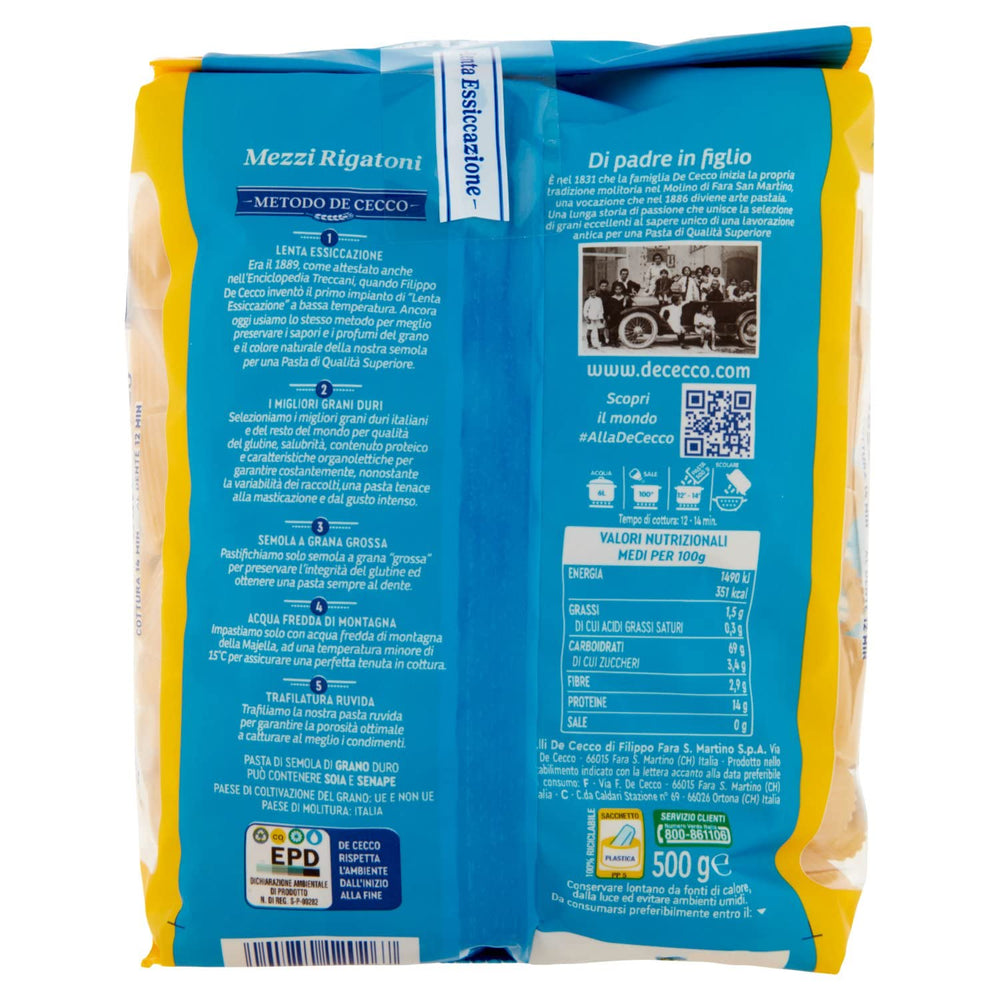 Pâtes Mezzi Rigatoni, paquet de 1 (1 x 500 g)