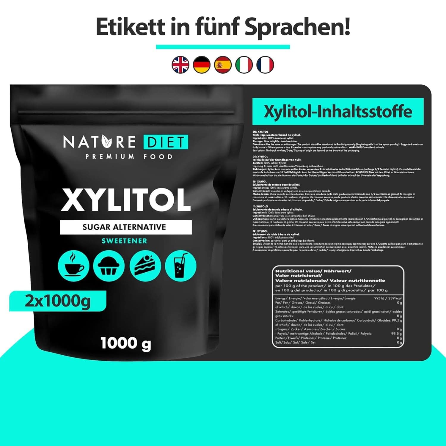 Nature Diet Xylitol, 1 Kg Édulcorants Naty Shop