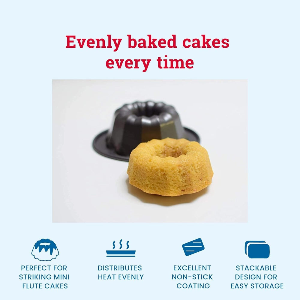 Tala Mini-Kuchenformen, Dekorativ, Antihaftend, Gugelhupf-Form, Gleichmäßige Hitzeverteilung, Gerillte Form, Karbonstahl, Breite, Flache Griffe, Spülmaschinen Und Gefrierschrankfest, 2 Stück Moules et plaques à pâtisserie Naty Shop