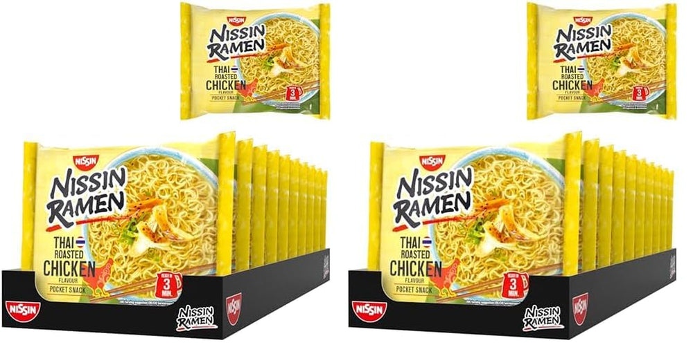 Nissin Ramen – Poulet au four thaïlandais, paquet de 10 nouilles instantanées de style asiatique, recette thaïlandaise, cuisine asiatique rapide et facile (10 x 65 g)
